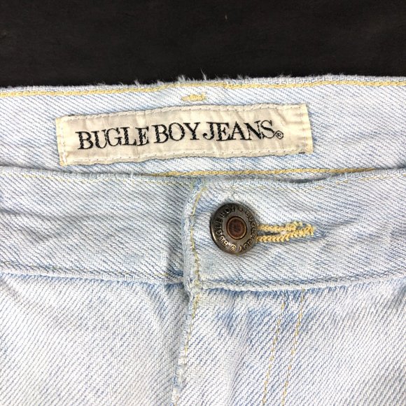 VTG 90s Bugle Boy Jeans Men's 32 x 29* Light Blue Thrashed Stained Denim Cotton - Picture 10 of 16